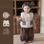 [73-100cm] 小花柄 レース ボアベスト パンツ - Image 7