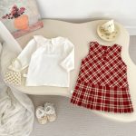 [73-120cm]学院風 チェック ワンピース or さくらんぼ 刺繍襟 Tシャツ - Image 19