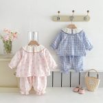 [73-100cm]フリル襟 カートゥーン プリント ルームウェア セットアップ