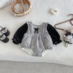 [66-90cm] 小花柄 蝶結び キルティング ロンパース - Image 8