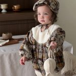 [66-90cm]レトロ チェック 暖かい ロンパース