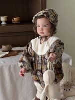 [66-90cm]レトロ チェック 暖かい ロンパース