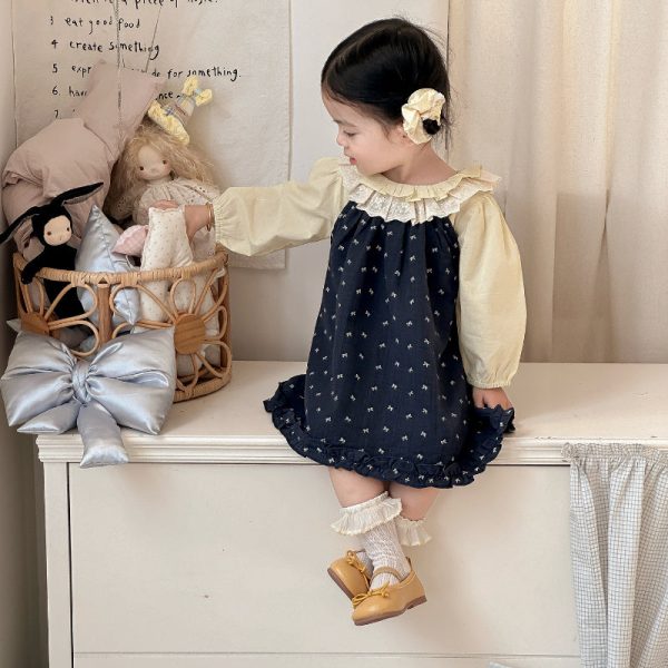 [73-100cm]リボンプリントキャミワンピース&レース襟ブラウス