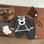 [73-110cm] 熊柄 ボーダー セットアップ - Image 6