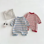 [66-90cm]ロンパース オールインワン ボーダー ベビー服 - Image 19