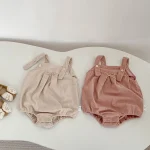 [66-100cm]サロペット ロンパース  コーデュロイ リボン シンプル - Image 6