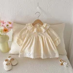 [66-90cm]ワンピース フリル襟 リネン シンプル 可愛い 女の子 - Image 6