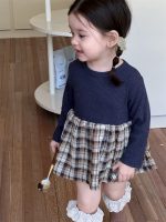 [66-100cm]ニット チェックのパッチワーク ワンピース - Image 7