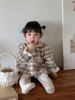 [66-90cm]レース チェック柄 ロンパース - Image 3