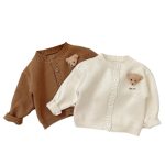 [66-100cm] ボタン カーディガン 無地 ニット セーター