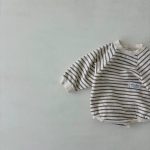 [66-90cm]ボーダー 丸首 ロンパース