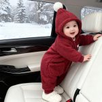 [66-100cm] くまワッペン あったか フード付き カバーオール