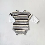 [66-90cm] カラー切り替え 韓国風 ボーダー ロンパース - Image 5