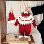 [66-100cm] くまハート柄 ニットカバーオール - Image 3