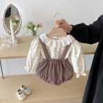 [66-100cm]フリル カラー 花柄 トップス&サロペット ロンパース - Image 8