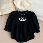 [66-100cm]韓国風 フリル プリント ロンパース - Image 3