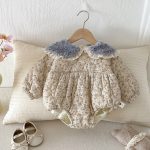 [66-90cm] 小花柄 キルティング ロンパース - Image 11