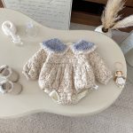 [66-90cm] 小花柄 キルティング ロンパース - Image 6