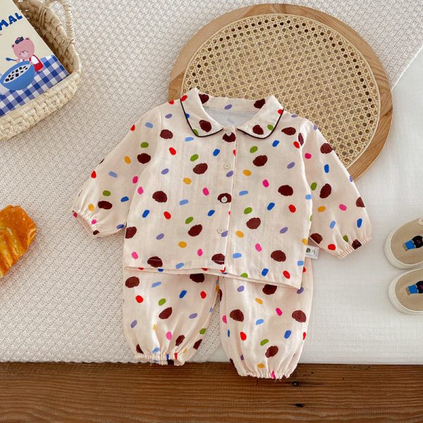 [73-100cm]レインボー ボーダー 小犬 セットアップ ルームウェア