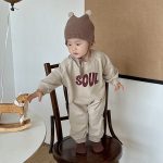 [66-90cm]シンプルな英字 カジュアル ロンパース