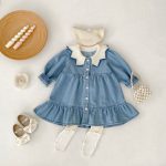 [73-110cm]ニット襟 デニム ワンピース - Image 4