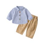 [73-100cm]カートゥーンチェックシャツ&コットンロングパンツ