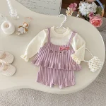 [66-100cm] フリル トップス &ネコ 刺繡 3点セット - Image 6