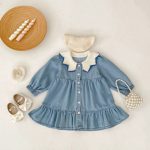 [73-110cm]ニット襟 デニム ワンピース - Image 12