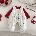 [66-90cm] チェリー 刺繍 キルティング カバーオール - Image 8