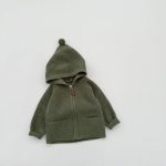 [73-110cm] 無地 フード付き ニット カーディガン - Image 3