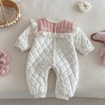 [66-90cm] 小花柄 キルティング フリルカラー カバーオール - Image 8