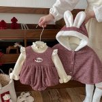 [66-90cm] ハート 刺繍 あったか ロンパース