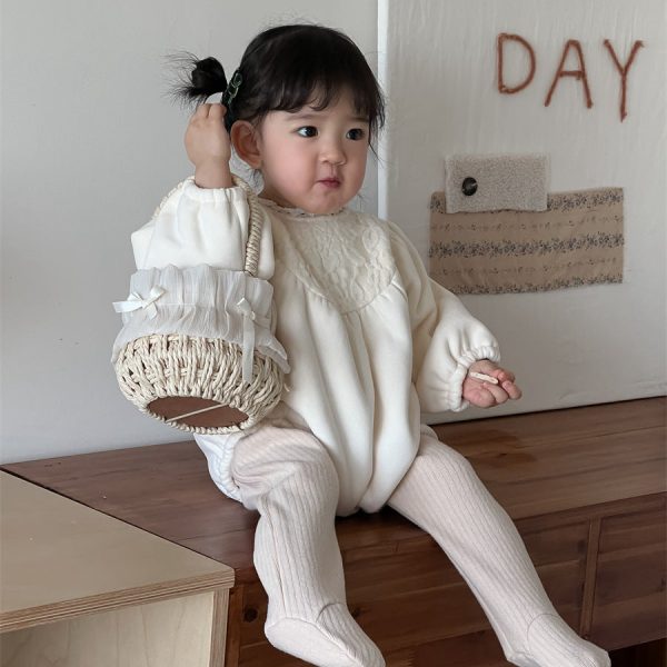 [66-90cm]厚手 レース ロンパース