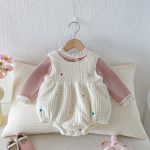 [66-90cm] カラフル ハート 裏起毛 ロンパース レース リブ インナー - Image 8