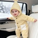 [66-100cm] 星柄 フード あったか カバーオール - Image 6