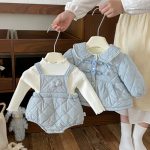 [73-100cm] リボン 裏起毛 キャミロンパース アウター