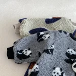 [66-90cm] パンダor犬柄 ボア オールインワン - Image 3