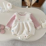 [66-90cm] カラフル ハート 裏起毛 ロンパース レース リブ インナー - Image 4