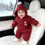 [66-100cm] くまワッペン あったか フード付き カバーオール - Image 3