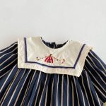 [73-130cm]レトロ 刺繍 ストライプ ワンピース - Image 4