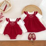 [66-100cm] 蝶結び 刺繍 あったか ロンパース、ワンピース - Image 6