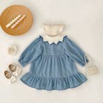 [73-110cm]ニット襟 デニム ワンピース - Image 2