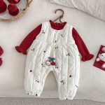 [66-90cm] チェリー 刺繍 キルティング カバーオール