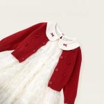 [80-140cm]ポンポンカーディガン&リボンチュールワンピース - Image 5