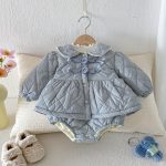 [73-100cm] リボン 裏起毛 キャミロンパース アウター - Image 3