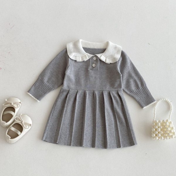 [73-110cm]韓国風 ニット プリーツワンピース