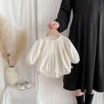 [66-90cm] 花柄 刺しゅう ロンパース - Image 2