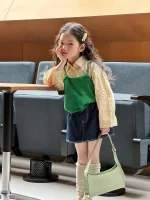 [90-140cm] グリーンキャミOR シャツ ORデニム スカート - Image 2