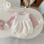 [66-90cm] カラフル ハート 裏起毛 ロンパース レース リブ インナー - Image 5