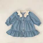 [73-110cm]ニット襟 デニム ワンピース - Image 5